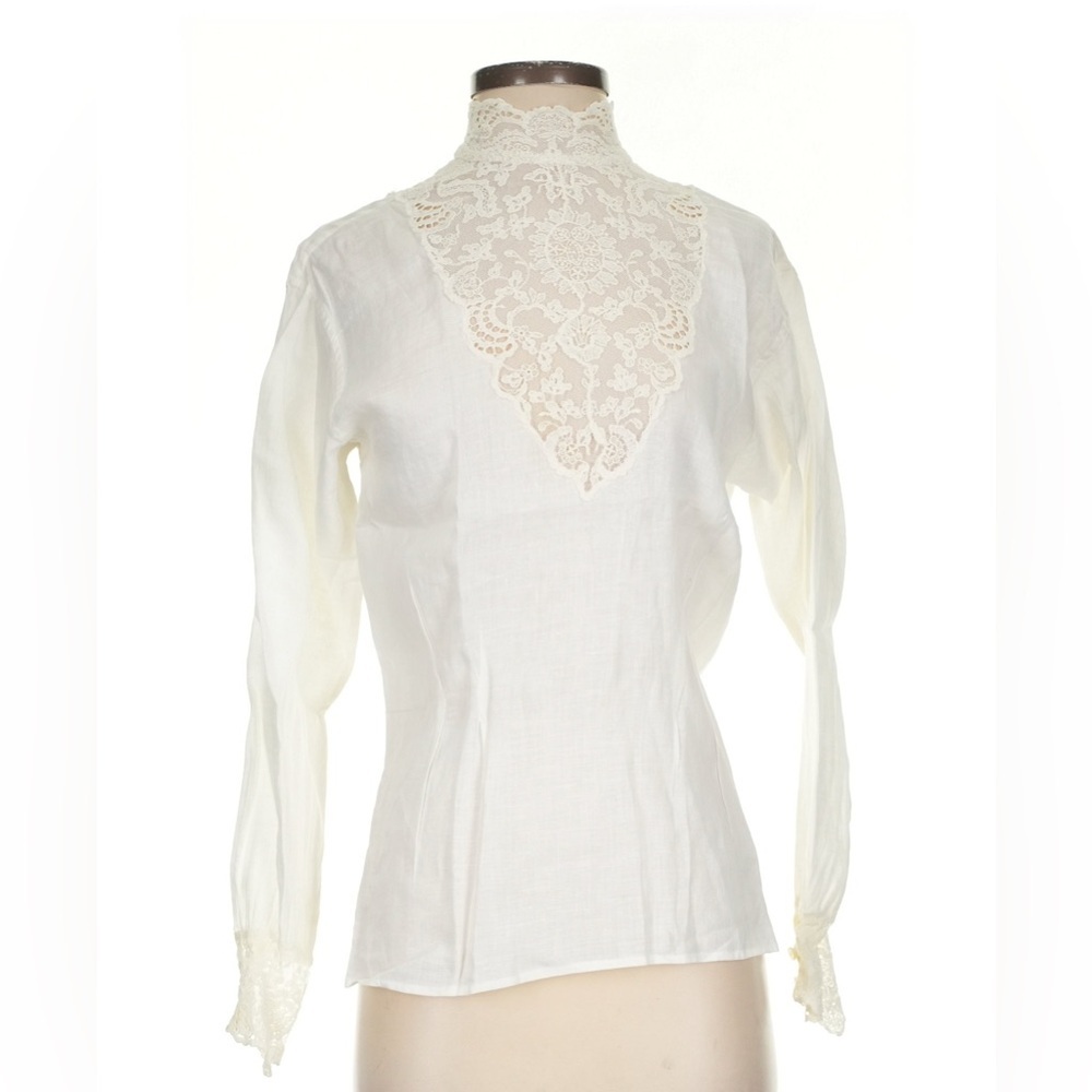 Vintage Ralph Lauren 80s Wool Midi Skirt & Linen Lace Blouse Top Set Victorian - Picture 10 of 16